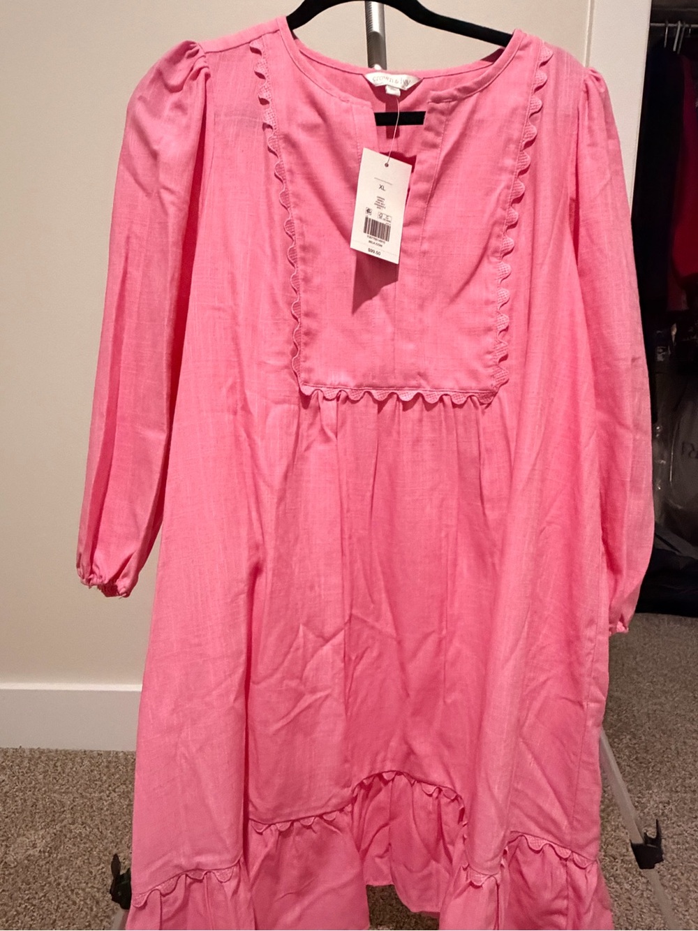 Crown & Ivy Pink Ruffle Maxi Dress XL NWT